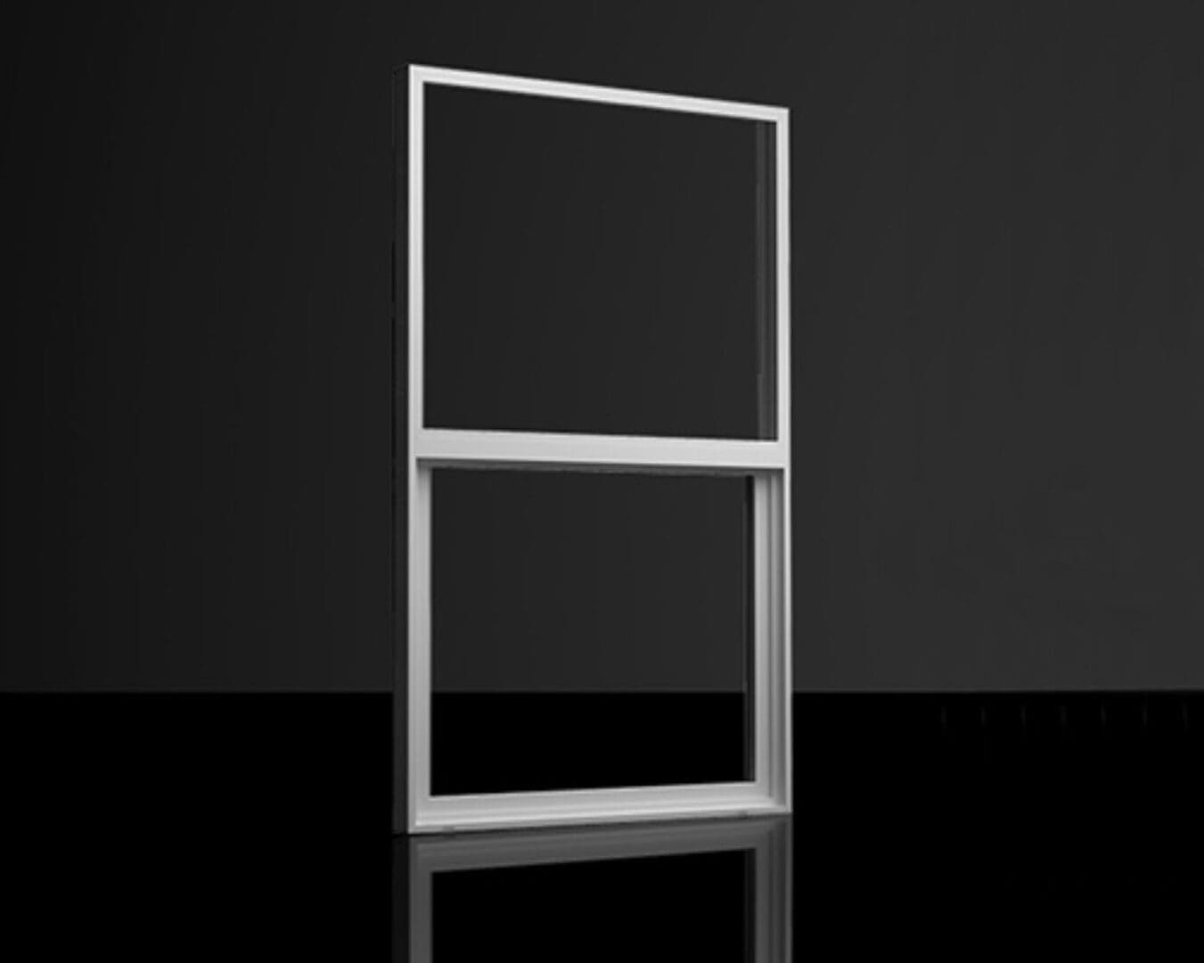 A white window frame sitting on top of a black table.