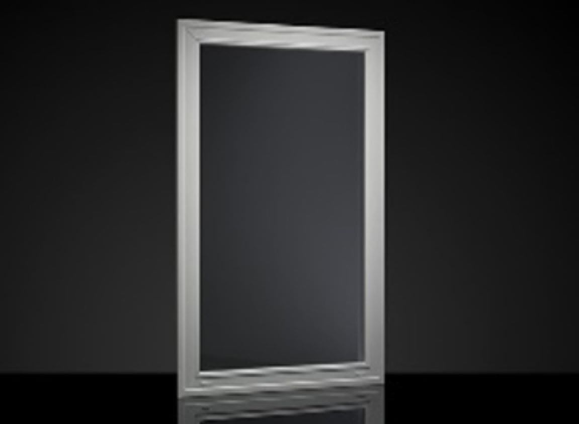 A mirror with a black background and a white frame
