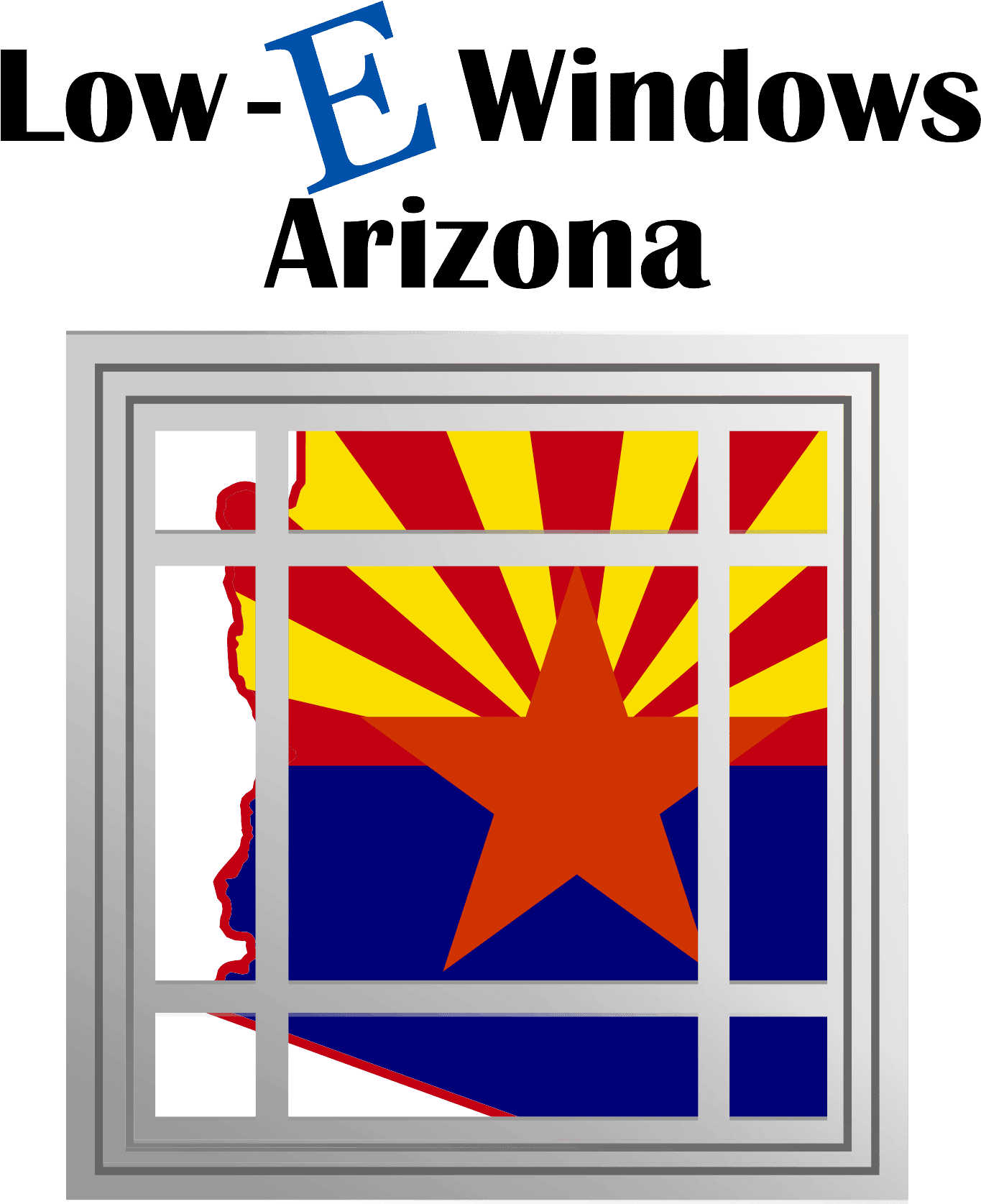 A window with the arizona state flag in it.